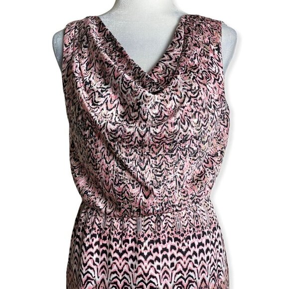 Dana Buchman Dress Pink and Black Print Cowl Neck Elastic Waist Womens Sz S - Picture 3 of 9